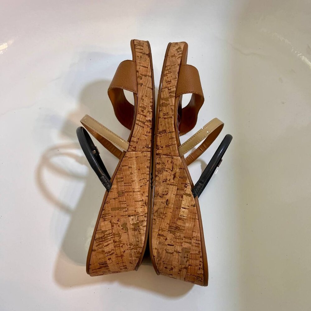 Brighton Harper Tan Beige Glam Cork Wedge Slip On Strappy Sandals Size 9.5 - Picture 9 of 14
